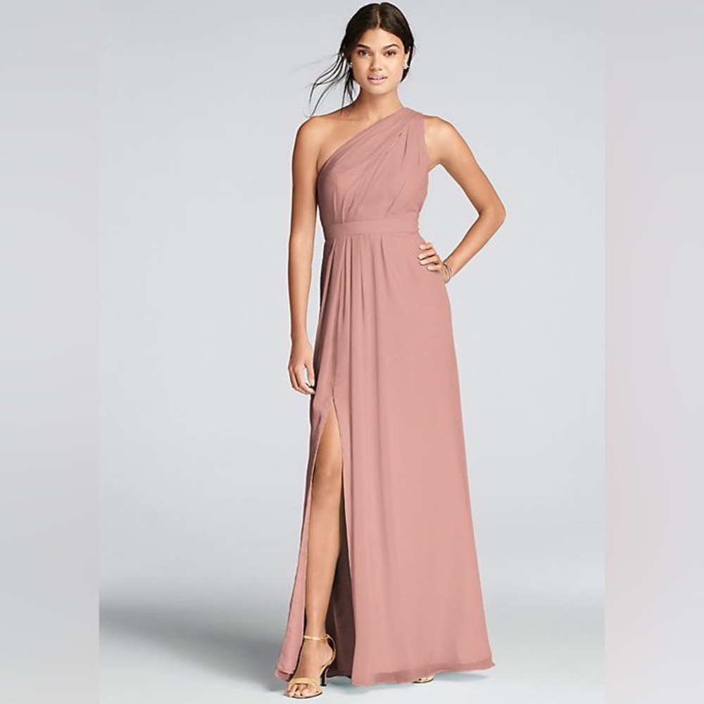 Long One-Shoulder Crinkle Chiffon Dress